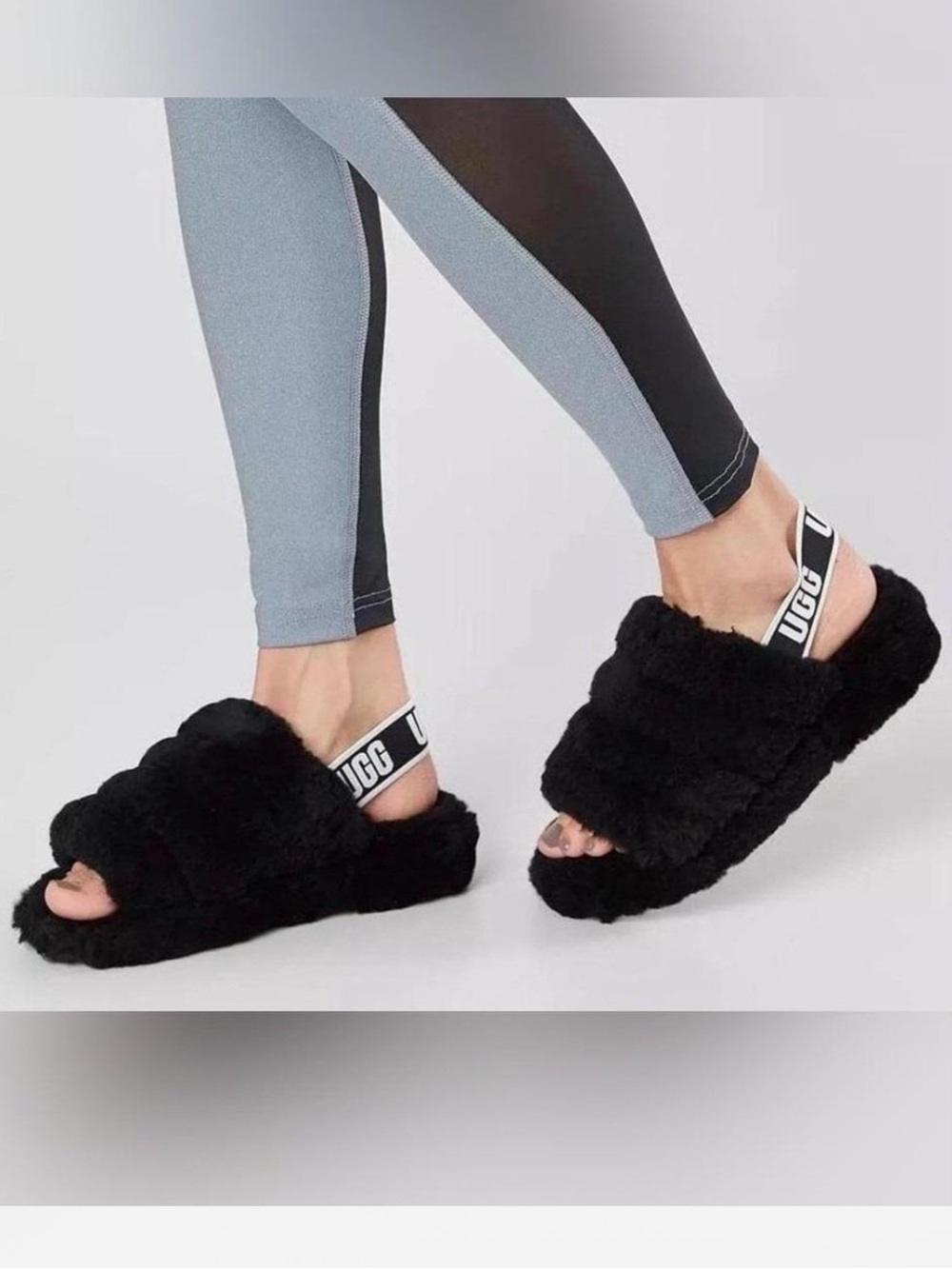 UGG Black Fluff Yeah Slingback Slide size 8